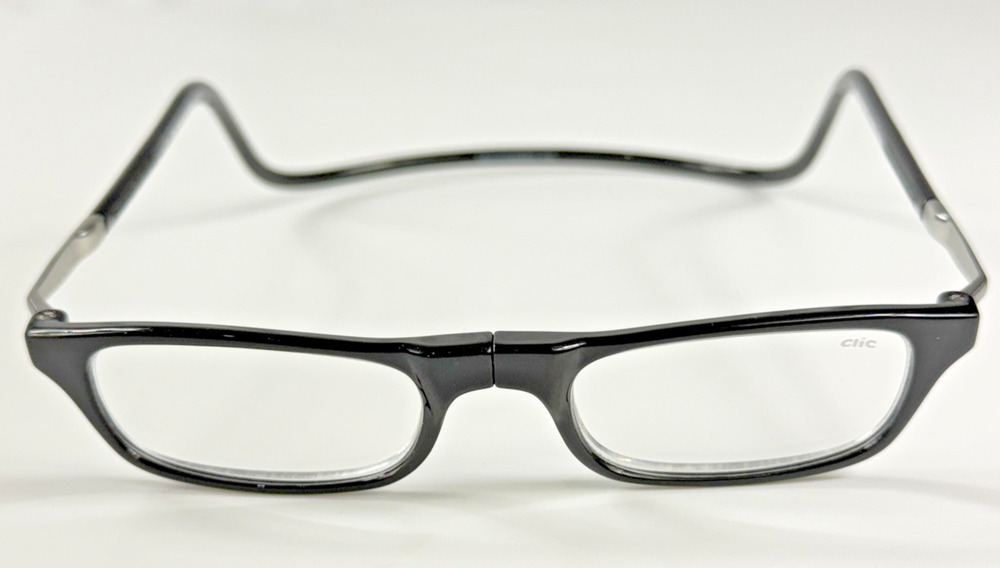 CliC Basic Black +3.00 Magnetic Reading Eyeglasses Unisex Square Neckband